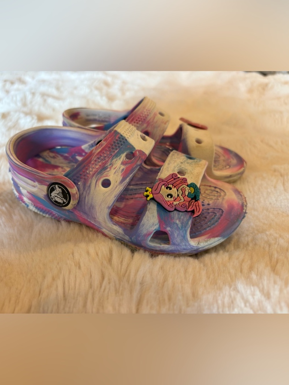 Kids Tie-Dye Purple & Pink Slip-On Clog Sandals with Mermaid Charm size C9